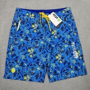 Stio CFS Board Short Mens 34 Blue Floral 19" Swim Hike Stretch Quick Dry UPF New
